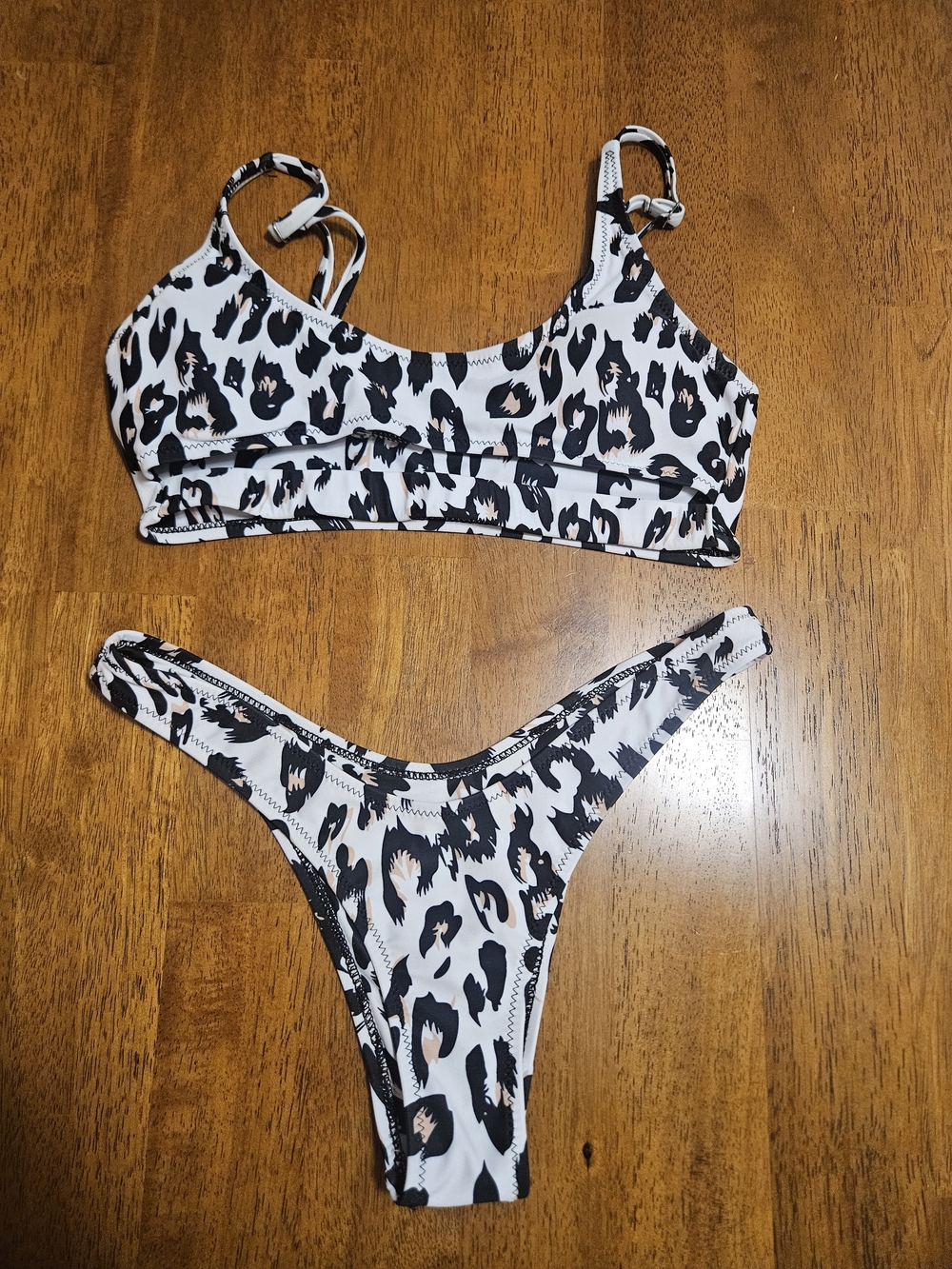 Leopard Print Two-Piece Bikini Set - Black & Cream